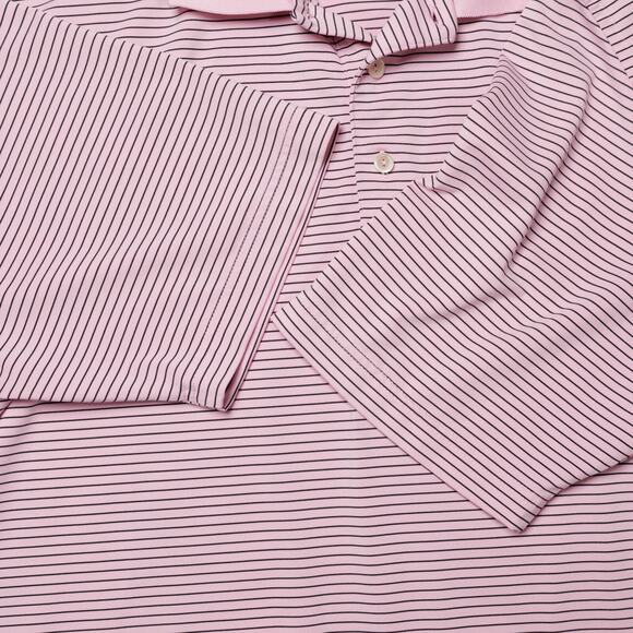Peter Millar Pink Black Striped Summer Comfort Polo Shirt Mens Size XL - Picture 11 of 15